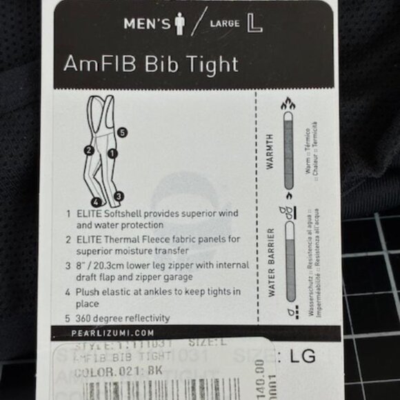 PEARL IZUMI Elite Series AmFIB Cycling Bib Men’s Tight Large Black NWT